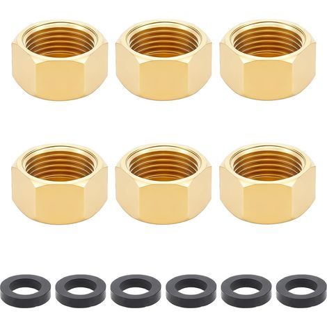 6 Bouchon de Tuyau en Laiton avec Joint en Caoutchouc Bouchon Femelle Hexagonal de 1/2 Pouce pour Tuyau Bouchon de Robinet D'Arrêt Raccords de Tubes Évasés pour Conduites de Gaz et d'eau (1/5)