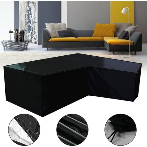 Housse de Protection imperméable et Coupe-Vent en Forme de V en Tissu Oxford 210D très résistant pour canapé d'angle en rotin avec Bande imperméable 270 x 270 x 90 cm, (1/5)