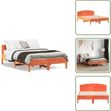 The Living Store Cadre de lit sans matelas cire marron 120x190cm bois pin massif - Cadre De Lit - Lit Double - Lit En Bois - Bois De Pin - Tête De Lit