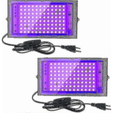 2 st 100W UV LED-flödarlampa Svartljus IP65 Vattentät, Ultraviolett LED-lampa, Effektljus för Akvarium, Fest, Neonmålning, Fluorescerande Poster,- (1/5)