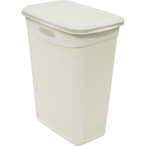 Knit Design Slim Lidded Laundry Basket, White