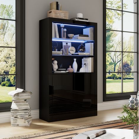 Schwarze Vitrine 100 x 35 x 170 cm mit LED, 2 Türen HAVRYA (1/5)