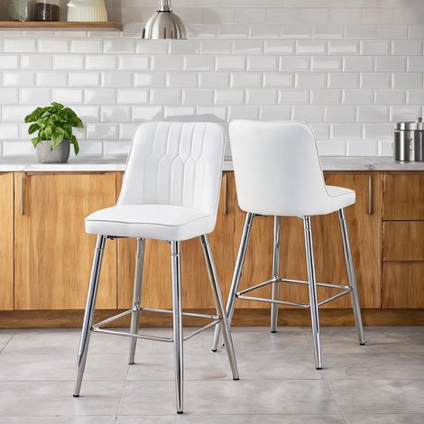 Paire de tabourets de bar 100 cm en PU blanc et métal argenté (1/5)