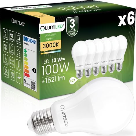 6x LED-Lampe E27 A60 13W = 100W 1521lm 3000K Warmweiß 260° LUMILED