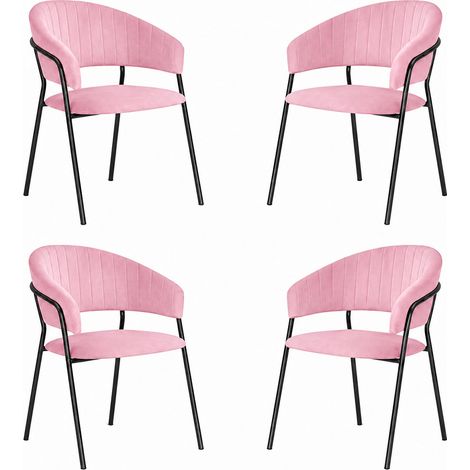 Sillas de comedor Aurelia de terciopelo rosa (juego de 4) con patas negras (1/5)