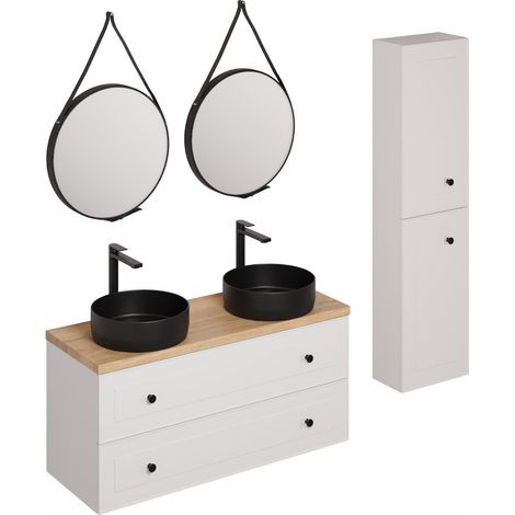 Naturel Mobiletto da bagno con lavabo, inclusi rubinetto, bocca e scarico Naturel Forli bianco (KSETFORLI4)