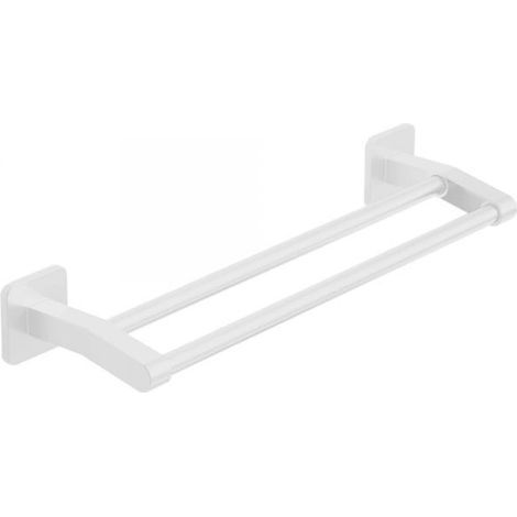 Porte serviettes de salle de bain, barre porte serviettes double, sans perçage, 30 cm, blanc (1/5)