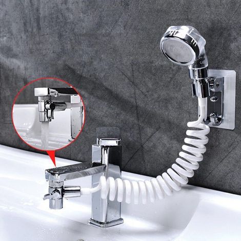 Douchette pour lavabo de salle de bain pommeau de douche universel tube télescopique pour laver les cheveux ou nettoyer l'évier et le bidet (1/4)