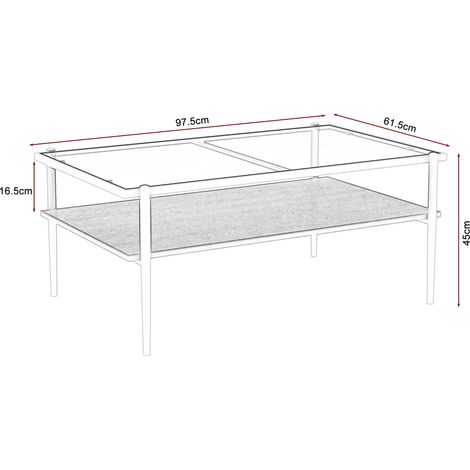 Table basse en verre trempé,table basse rectangulaire,pieds métalliques,table de salon moderne,gris et blanc - H45/W97,5/D61,5 cm