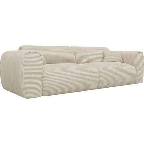 Divano letto 4 posti express in velluto a coste beige - Couchage 160 cm - Materasso 20 cm memory foam POGNIA (1/5)