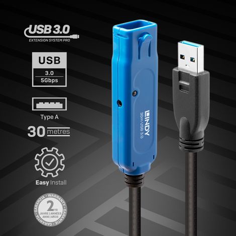 Câbles - USB & Thunderbolt LINDY 30m USB 3.0 Active Extension Pro