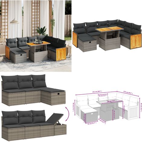 8-tlg. Garten-Sofagarnitur mit Kissen Grau Poly Rattan - Gartenmöbel Set - PE-Rattan Möbel - Outdoor Lounge - Garten Sofa - Gartenset - Home & Living (1/5)