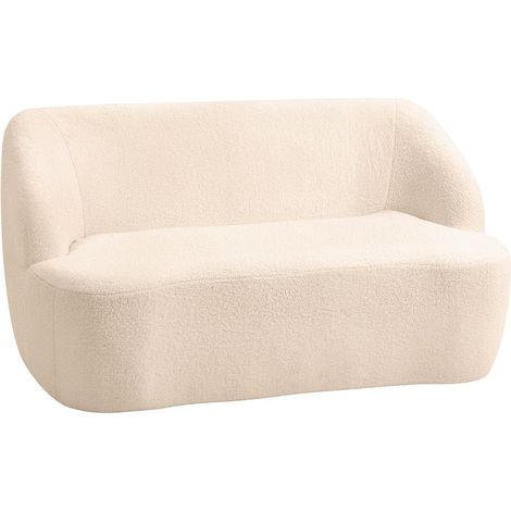 Canapé 2 places canapé en tissu bouclette 142 cm avec dossier et assise incurvés, aucun assemblage requis, beige (1/5)