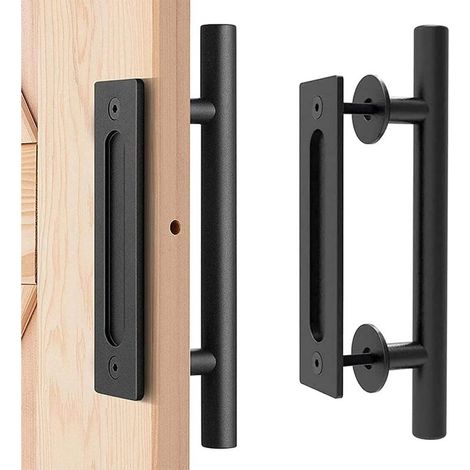 Poignée de porte coulissante de grange - Acier au carbone - Noir - Convient pour la maison et le bureau (1/5)