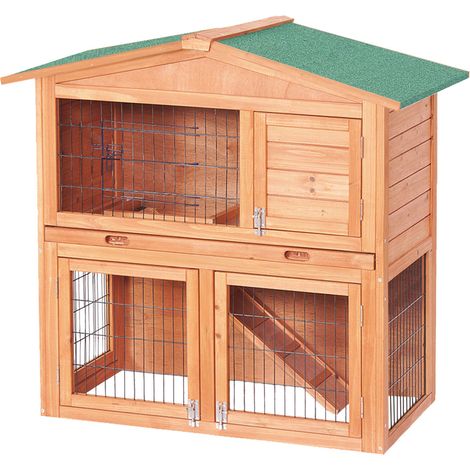 Conejera 2 niveles rampa caseta recinto roedores conejos animales pequeños de madera jaula mascota (1/2)
