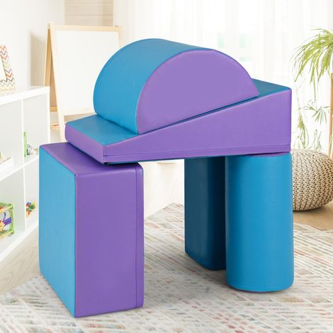 Blocs de mousse géants 5 pièces bleu et violet avec formes variées et housse PU imperméable pour salle de jeux, crèche et jardin (1/5)