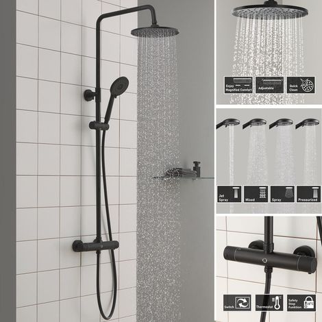 Cecipa max Columna de Ducha termostática Negra Juego de Ducha Redonda con Grifo Monomando Sistema de Ducha Regulable en Altura, Modelo UE (1/5)