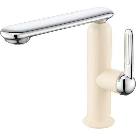 Cross-border 304 Stainless Steel Hot and Cold Water Faucet for Bathroom Vanity Sinks and Washbasins - Silver + Off-White