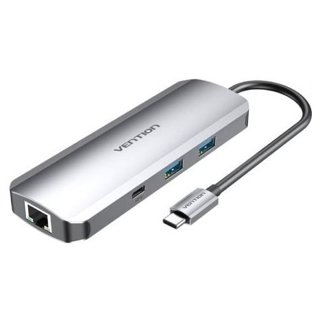 Vention Concentrador USB-C a HDMI, USB-C, 2x USB3.0, RJ45, SD, TF, TRRS 3.5mm, PD 0.15m TOMHB (gris)