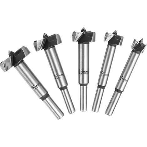 Mèche pour bois, Mèches Forestières, 5 PCS (15/20/25/30/35mm), Foret à Bois en Alliage de Qualité Supérieure avec Queue Ronde Pour le Perçage (1/5)