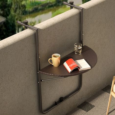 Tavolo Tavolino Ringhiera Esterno Balcone Pieghevole Metallo e Polyrattan Marron (1/5)