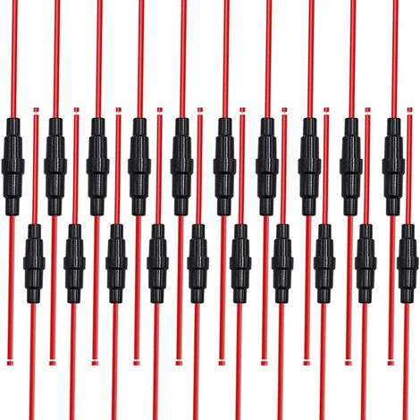 20 Piece In-Line Glass Tube Fuse Holder Set, 32V 20A Car AGC Glass Fuse Holder with 16AWG Wire (10 Pieces 5 x 20 mm + 10 Pieces 6 x 30 mm) (1/5)