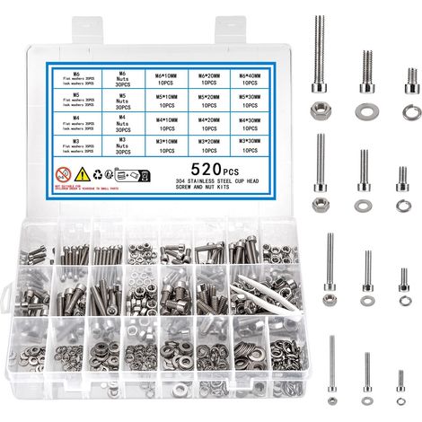 Ensemble de 520 vis, Écrous et Rondelles, Assortiment de Vis en Acier Inoxydable, Vis de Machine et Écrous(520) (1/5)