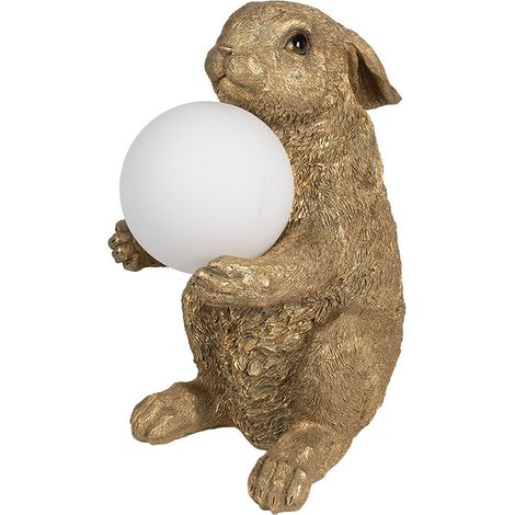 Lampe à poser décorative lapin en polyrésine dorée 27 x 19 x 35 cm culot G9 - PANGIVO