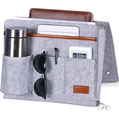 Organiseur De Chevet - 5 Poches - Feutre Épais - Pour Télécommande Tablettes Téléphones Lunettes - 32 X 28 X 10 Cm - 1 Pièce (1/5)