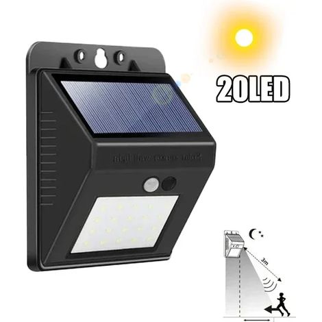 (0-5W-20LED 1PCS) Applique murale solaire sans fil avec détecteur de mouvement, étanche, pour la décoration de jardin, les escaliers et l'éclairage extérieur. (1/5)