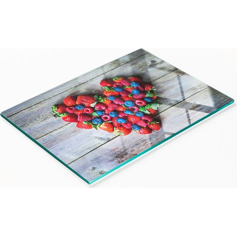 Planche décorative multifonctionnelle de cuisine en verre trempé en forme de cœur et de fruits, 80 x 52 cm (1/5)