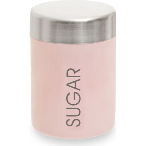 Premier Housewares Pink And Silver Sugar Canister Stainless Steel Storage Containers For Kitchen Plain Items Tea Sugar Canister And More Storage Jars w10 x d10 x h13cm