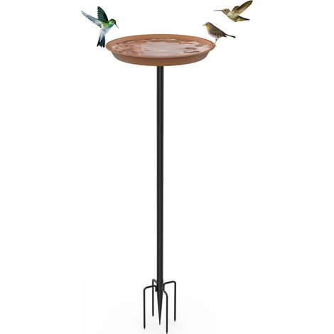 Redroad – Bain d'oiseaux en métal sur pied 30 cm – Abreuvoir extérieur avec trous – Plateau réglable en hauteur pour jardin – Résistant à la rouille (1/5)