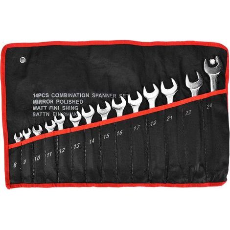 Jeu de Clés à Cliquet, 14pcs 8-24mm Clés à Cliquet à Combinaison Métrique Clé à Douille à Cliquet en Acier au Chrome Vanadium Outils à Main de Réparation (1/4)