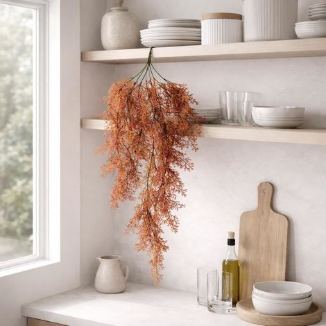80cm Artificial Coral Fern Plant Autumn Orange Hanging Foliage (1/5)