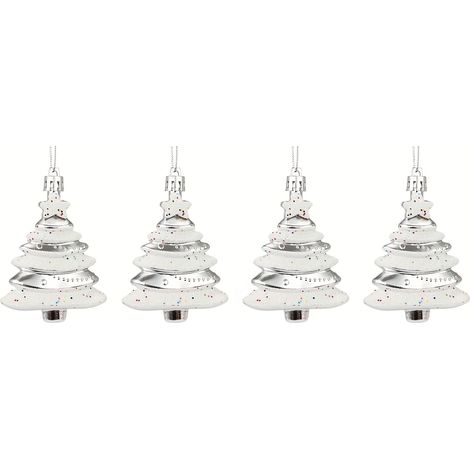4 décorations festives pour sapin de Noël - Décorations suspendues en plastique avec étoiles, rouges et blanches, idéales pour les fêtes (1/5)