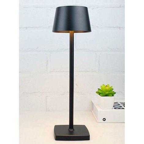 GROOFOO Lampe de table LED sans fil rechargeable, lampe de bureau alimentée par batterie 5200mAh, lumière portative en métal USB, mini petite lampe , Noir (1/4)