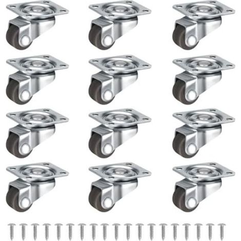 Lot de 12 petites roulettes pivotantes à 360° de 12 mm, silencieuses, pour petits meubles, tables, armoires, chariots, avec vis, marron. (1/5)