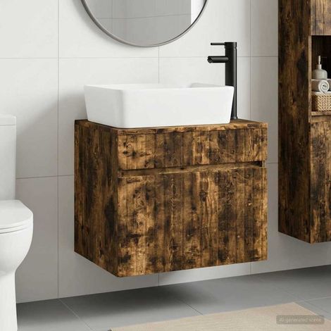vidaXL Juego de muebles de baño Roble Ahumado Madera de ingeniería (1/5)