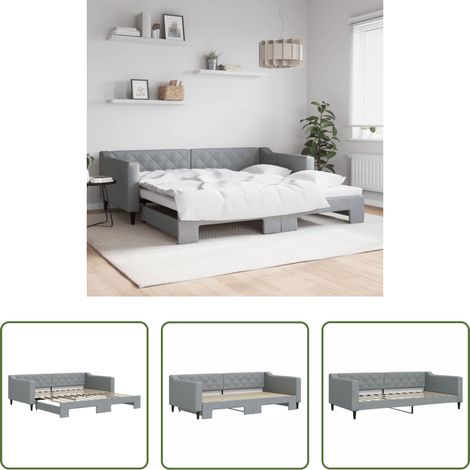 Schlafsofa -  Tagesbett Ausziehbar Hellgrau 100x200 cm Stoff (1/5)