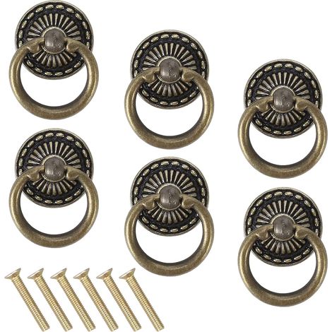 6 Pièces Poignée Meuble Vintage, Boutons de Tiroir, Porte de Placard Commode Ancien Poignet Antique Rétro en Alliage de Zinc Bronze pour Cuisine Armoire (1/4)
