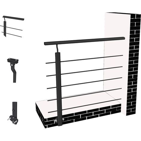 Océan Garde-corps aluminium 100 cm - Rampe d'escalier noir mat - Intérieur & extérieur - Idéal pour entrée de maison ou jardin (1/5)