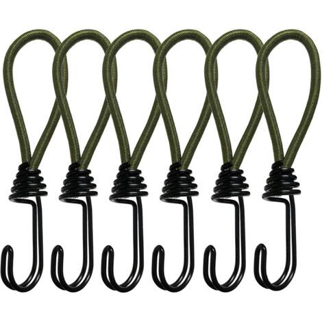 Vert - Cordon élastique 6 pièces avec crochet, tendeur en caoutchouc 15 cm avec crochet en spirale, pour le camping, les bagages et les bâches