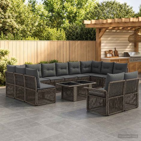 vidaXL Set Divano da Giardino 13 pz Grigio e Grigio Scuro polyrattan (1/5)
