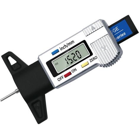 Jauge de profondeur de pneu (Argent), jauge de profondeur de bande de roulement numérique, jauge de bande de roulement avec écran LCD, 0-25 mm (1/4)
