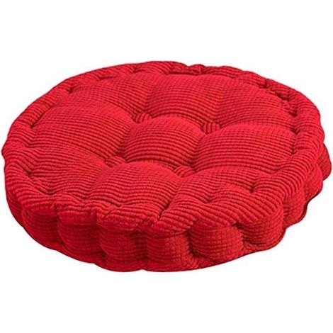 Coussin de chaise épais 45x45 cm, assise ronde rouge pour salon, banc et jardin, lavable en machine. (1/4)