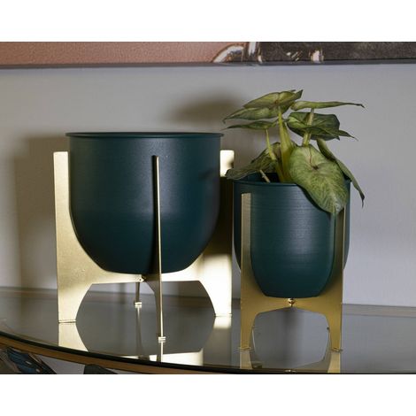 Set di 2 portavasi Tamaki, Complemento d'arredo, Articolo decorativo, Accessorio d'arredo, 25x25 h26 cm, Verde e Oro