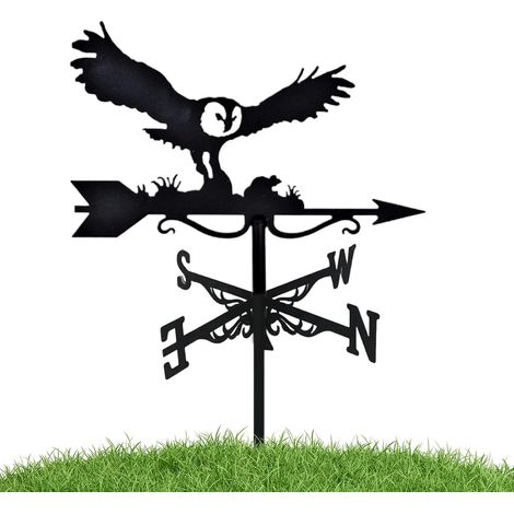 Girouette en métal avec silhouette de hibou volant - Girouette décorative pour jardin, toit et extérieur, noire, adaptée à toutes les conditions météorologiques, idéale comme décoration de jardin et c (1/5)
