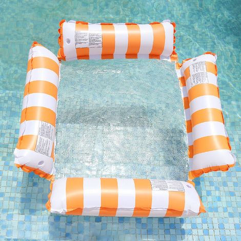 Aufblasbares PVC-Schwimmbett mit faltbarer Rückenlehne, schwimmender Drainage und Streifenmuster – Einzelhängematte