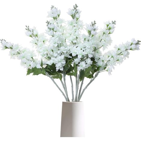 Lot de 5 Fleurs artificielles Delphinium en Soie pour Centre de Table, fête, Maison, Cuisine, Table, décoration de Mariage(Blanc) (1/5)